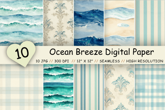 Download Ocean Breeze Digital Paper Pack, Coastal - Paper pack Collection