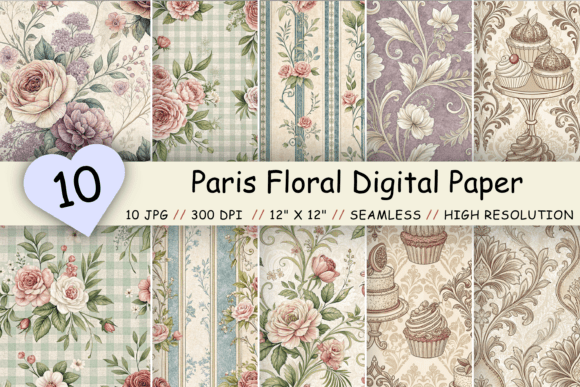 Download Paris Floral Digital Paper Pack, Elegant - Paper pack Collection