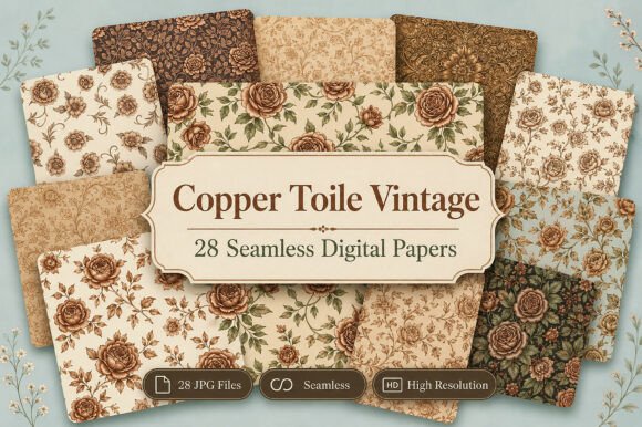 Download Copper Toile Digital Paper Pack, Vintage - Paper pack Collection