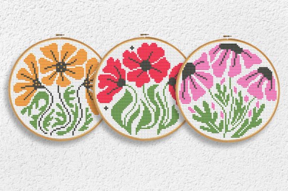 Download 3 Floral Cross Stitch Patterns PDF Poppy - Cross stitch patterns Collection
