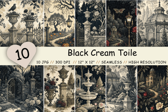 Download Black Cream Toile Digital Paper Pack - Paper pack Collection